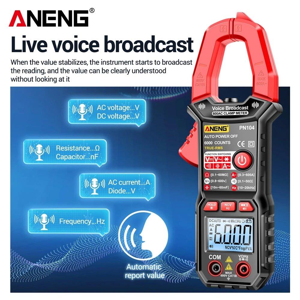 ANENG PN104 Clamp Meter AC Current Voice Broadcast Multimeter AC DC Voltage Tester Car Amp Hz Capacitance NCV Ohm Tester Tools - Zen Craft