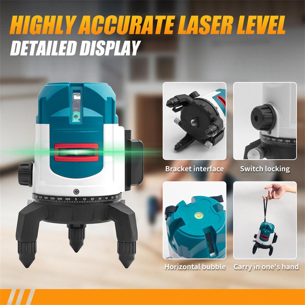 HIKDA 5 Lines Level with Green Laser High Accuracy Visible in Strong Outdoor Light Shock and Light Resistant Long 13 Hour Working Time Wide Emitting Angle for Precision Measurements - Zen Craft