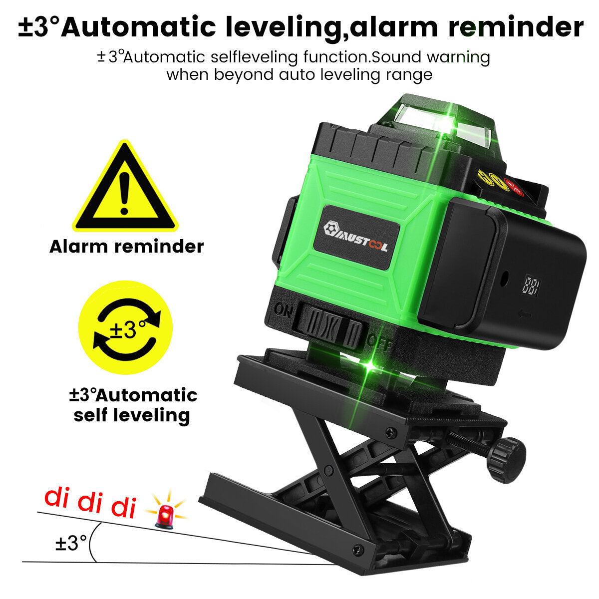 MUSTOOL 4D 16 Line Green Laser Level IP54 Self-Leveling 4000mAh Battery Touch Screen for Indoor/Outdoor Construction - Zen Craft