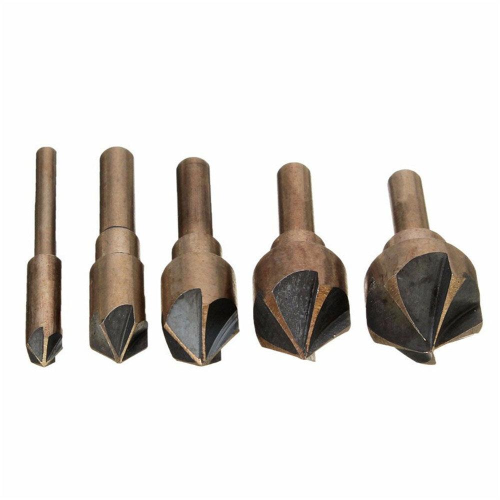 5PCS Countersink Tool Bit Set Includes 1/4" 3/8" 1/2" 5/8" 3/4" Drills Perfect for Woodworking Soft Metal DrillingPlastic Cutting