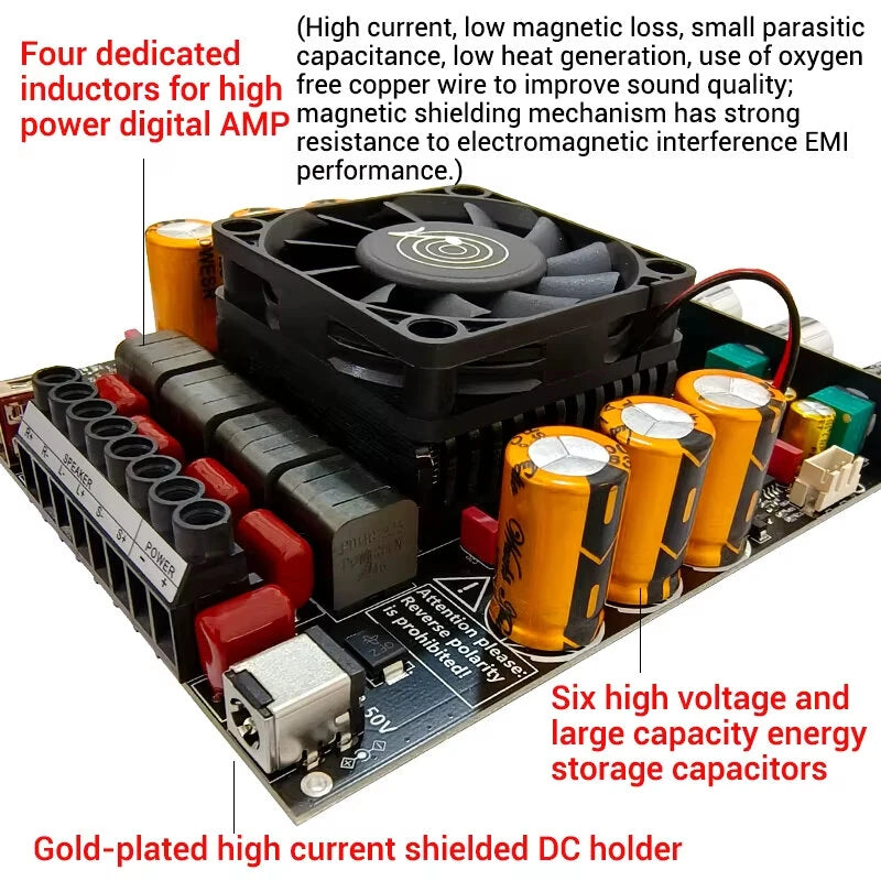 ZK-AS21P TPA3255x2 Digital Power Amplifier Board 300WX2+600W 2.1 Channel Bluetooth With Subwoofer Module