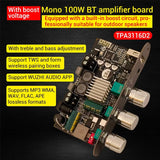 Wuzhi ZK-1001U Audio Bluetooth Amplifier Board Mono 100W TPA3116D2 with Treble Bass Control BT 5.3 Versatile Audio Input