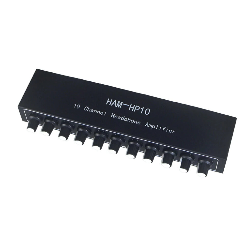 HAM-HP10 10 Channel Stereo Headphone Amplifier 1 Input 10 Output 12dB Gain NJM4556A 3.5mm Jack DC 12-24V Volume Control