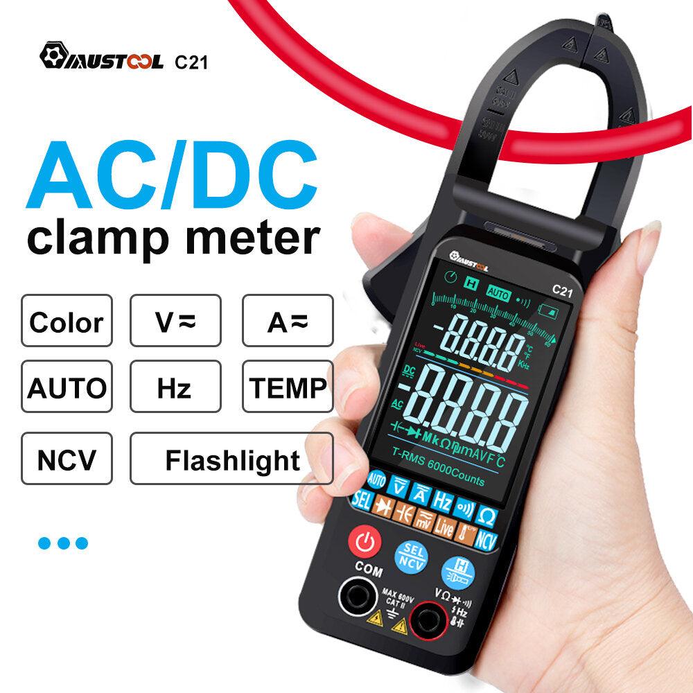 MUSTOOL C21 AC/DC Current Voltage Digital Clamp Meter Large Color Screen NCV 6000 Counts True RMS Automatic Measurement Smart Digital Multimeter - Zen Craft