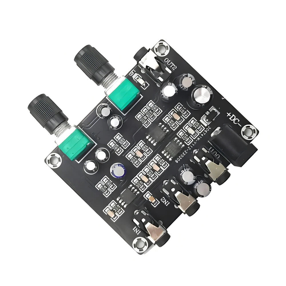 HiFi 2-Way 2-Channel Stereo Audio Signal Mixer Board DC 5-24V 3.5mm Interface Low Noise Amplifier with Volume Control for Headphones Amplifiers