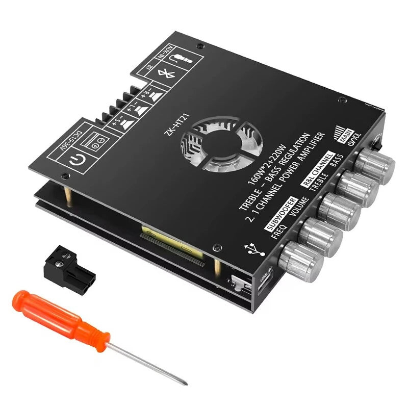 ZK-HT21 TDA7498E 2.1 Channel bluetooth 5.0 Power Amplifier Module 160Wx2+220W Subwoofer High Fidelity HD Sound AUX USB Input Home Theater Car Audio System