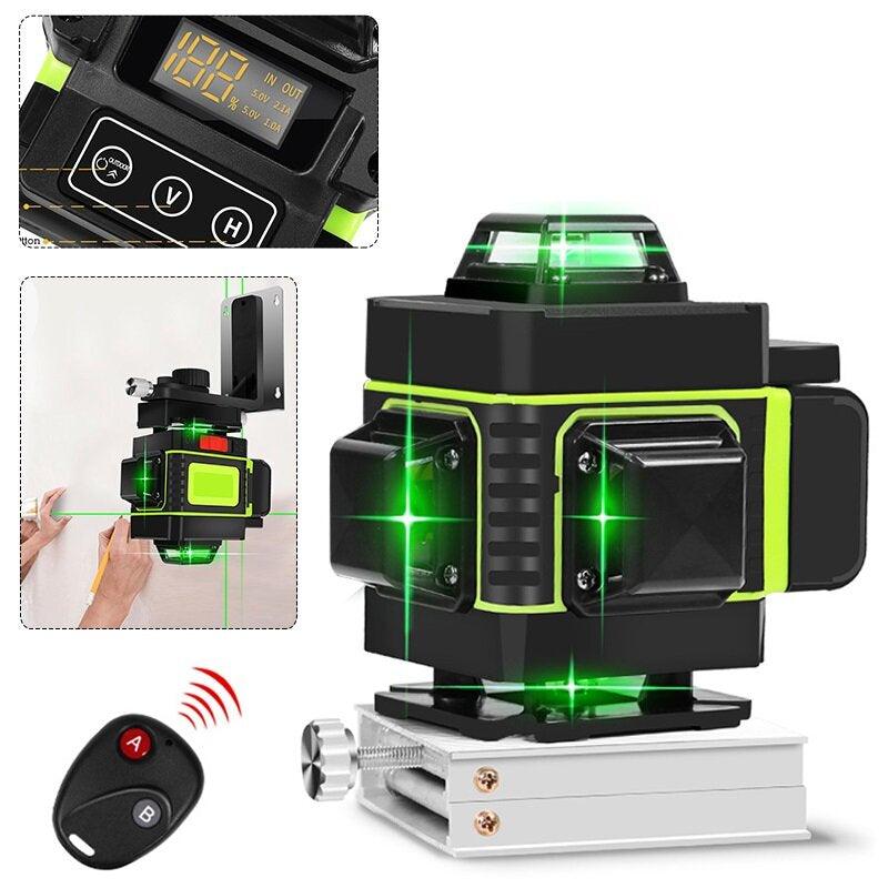 16-Line Strong Green Light 4D Remote Control Laser Level Measure with Wall Attachment Frame - Zen Craft