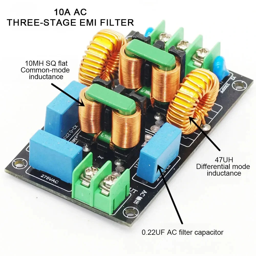 4A 10A 20A EMI Line Filter Board Kit Three-Stage AC 110-250V Audio Power Amplifier EMI Filter