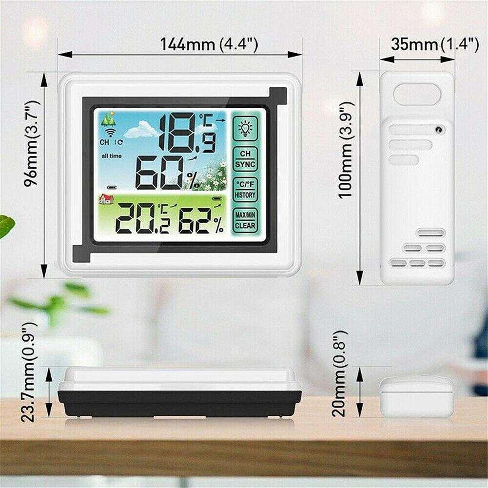 1-to-1 Indoor/Outdoor Wireless Thermometer Large Colorful Screen Temperature Humidity Monitor Weather Station Clock - My Store