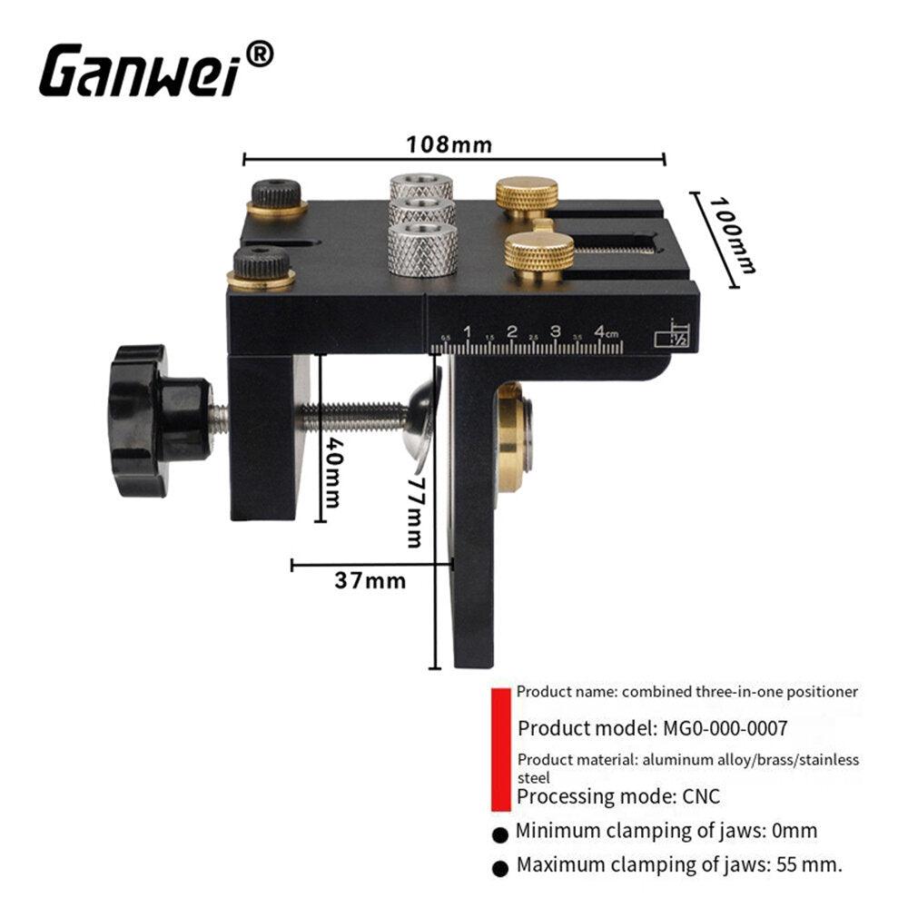 Ganwei Woodworking 3 In 1 Dowelling Jig Kit Adjustable Pocket Hole Jig 6/8/10/15mm Drilling Guide Tenoning Pin Hole Puncher Locator - Zen Craft