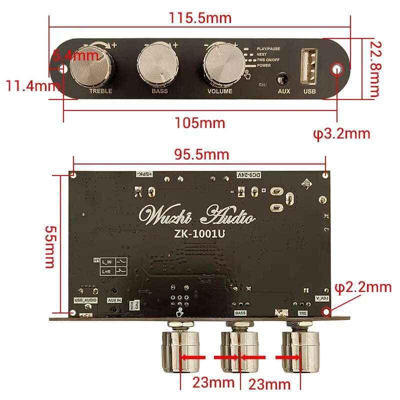 Wuzhi ZK-1001U Audio Bluetooth Amplifier Board Mono 100W TPA3116D2 with Treble Bass Control BT 5.3 Versatile Audio Input