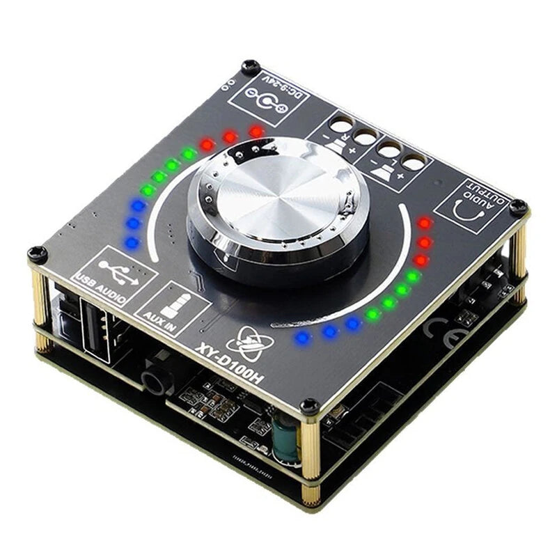 Sinilink XY-D100H 100W*2 HiFi bluetooth Amplifier Board TPA3116*2 Module Digital Audio Amp with Volume Spectrum Music Rhythm Light