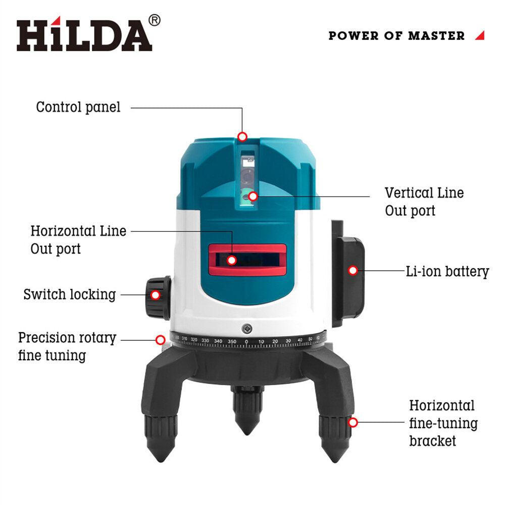 HIKDA 5 Lines Level with Green Laser High Accuracy Visible in Strong Outdoor Light Shock and Light Resistant Long 13 Hour Working Time Wide Emitting Angle for Precision Measurements - Zen Craft