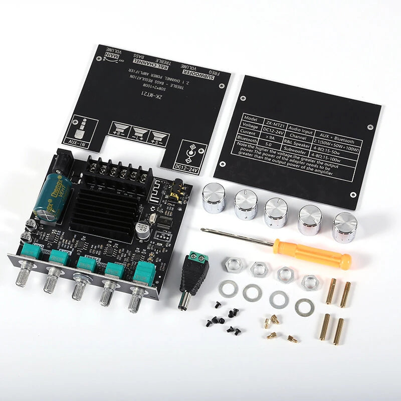 ZK-MT21 100W+2*50W 2.1 Channel Subwoofer Digital Power Amplifier Board AUX 12/24V Audio Stereo Bluetooth 5.0 Amp HiFi For Home