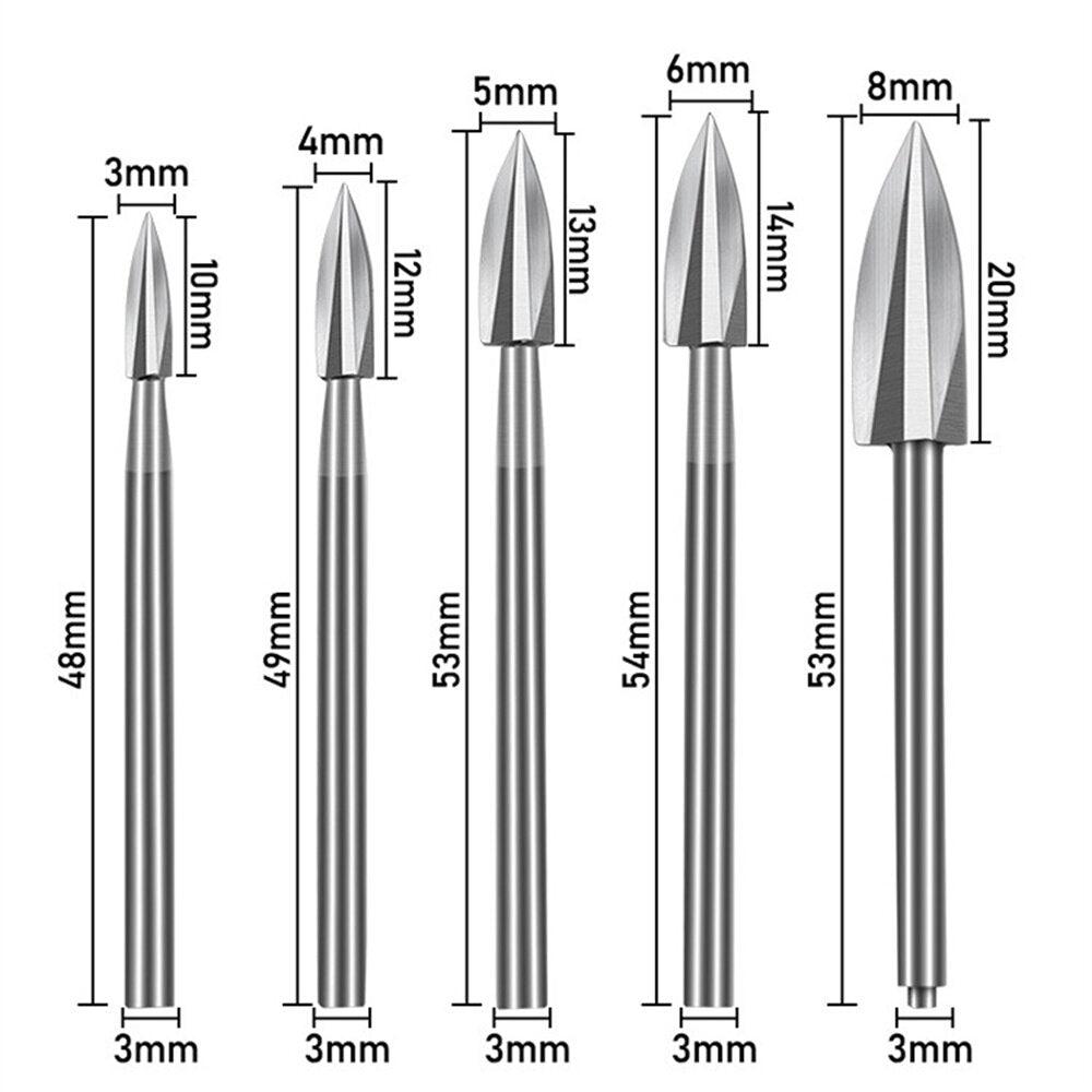 5Pcs Wood Carving Drill Bits HSS Engraving Drill Bit Set Solid Carbide Root Milling Grinder Burr Precise Woodworking Carve Tools