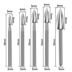 5Pcs Wood Carving Drill Bits HSS Engraving Drill Bit Set Solid Carbide Root Milling Grinder Burr Precise Woodworking Carve Tools