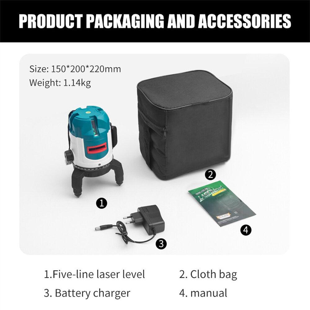 HIKDA 5 Lines Level with Green Laser High Accuracy Visible in Strong Outdoor Light Shock and Light Resistant Long 13 Hour Working Time Wide Emitting Angle for Precision Measurements