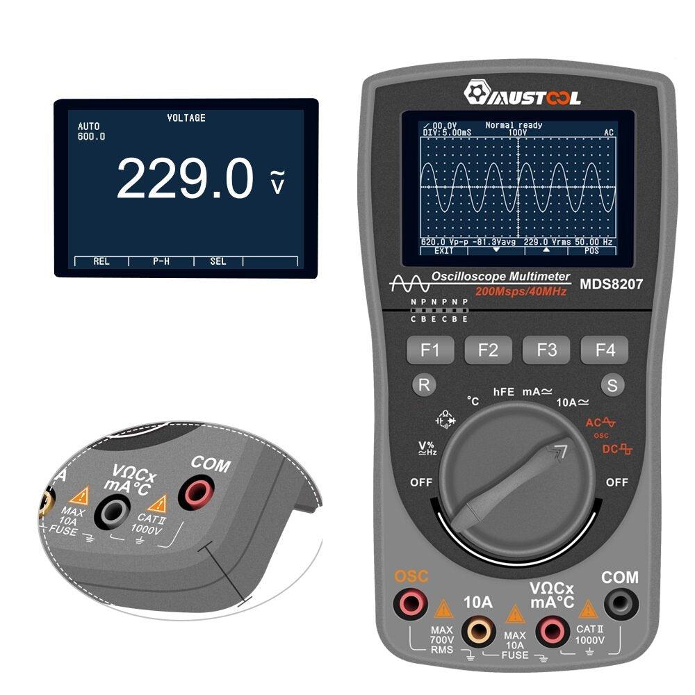 MUSTOOL MDS8207 Intelligent 2 in 1 Digital 40MHz 200Msps/S Oscilloscope 6000 Counts True RMS Multimeter - Zen Craft