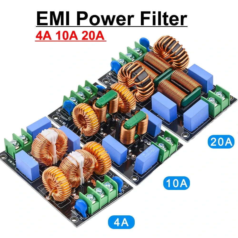 4A 10A 20A EMI Line Filter Board Kit Three-Stage AC 110-250V Audio Power Amplifier EMI Filter