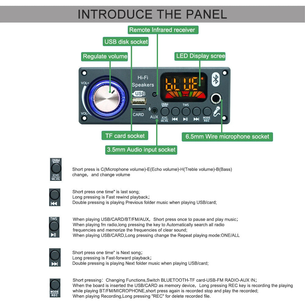 D185BT Wireless Preamp Amplifier Board Bluetooth MP3 Radio Decoder Module Support Remote Control