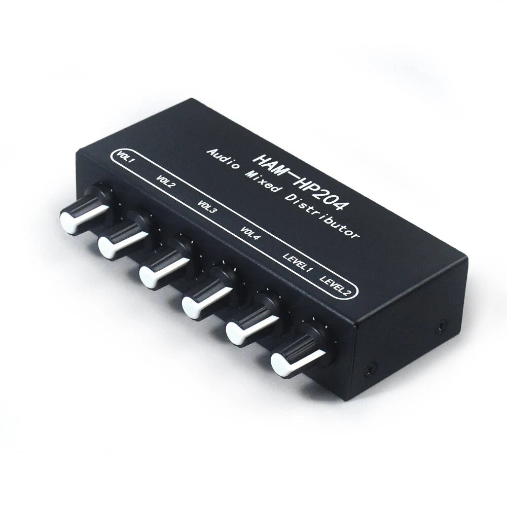 HAM-HP204 Stereo Audio Mixer Distributor Signal Selector 2 Input 4 Output 5X Magnification 3.5mm JRC NJM3414A DC 5-15V Volume Control