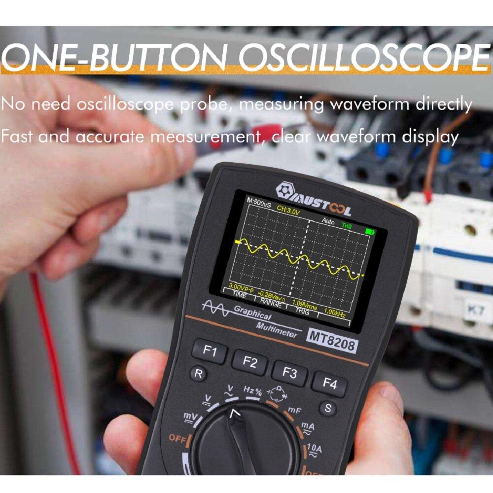 MUSTOOL MT8208 Intelligent Graphical Digital Oscilloscope Multimeter 2 in 1 With 2.4 Inches Color Screen 1MHz Bandwidth 2.5Msps Sampling Rate for DIY and Electronic Test Upgraded from MT8206 - Zen Craft