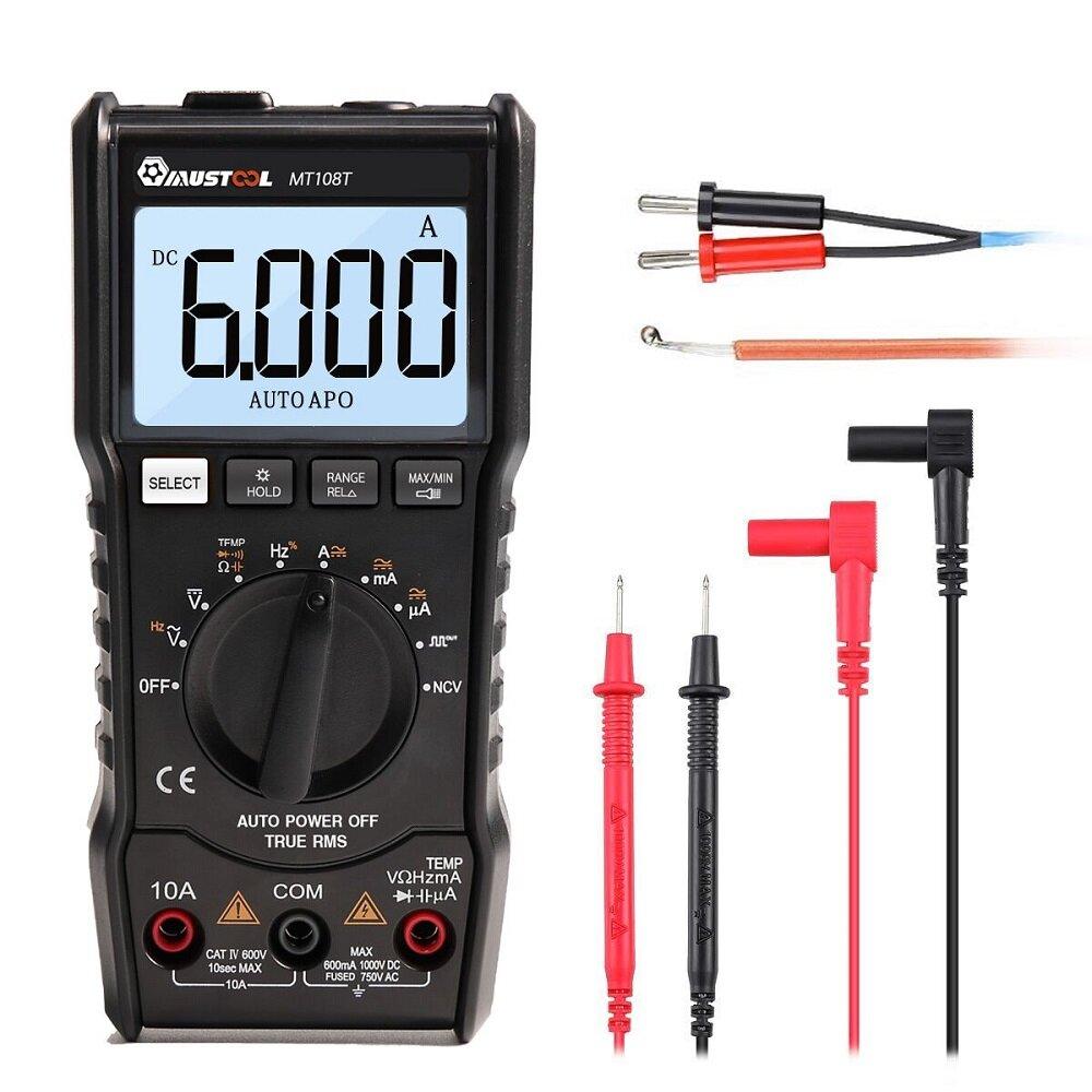 MUSTOOL MT108T True RMS NCV Temperature Tester Digital Multimeter 6000 Counts Backlight AC DC Current/Voltage Resistance Frequency Capacitance - Zen Craft