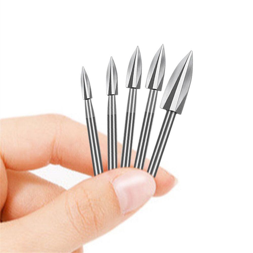 5Pcs Wood Carving Drill Bits HSS Engraving Drill Bit Set Solid Carbide Root Milling Grinder Burr Precise Woodworking Carve Tools