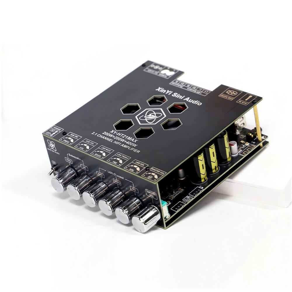 Sinilink Audio XY-HT21MAX Bluetooth Audio Power Amplifier 2.1 Channel 200W+200W Stereo 400W Subwoofer High Power Multi-format Support Adjustable Bass Treble Volume