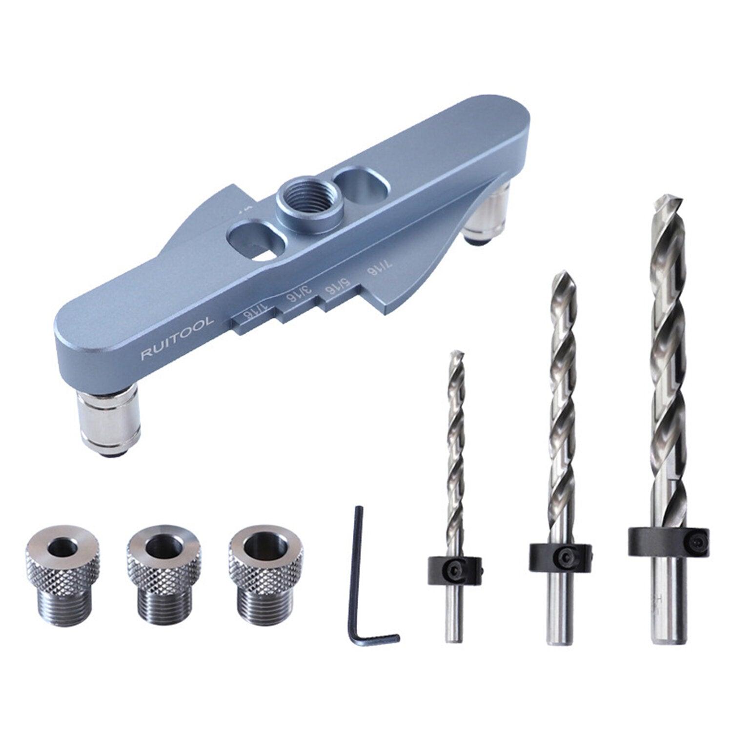 Precision Dowel Jig Kit Aluminum Alloy Self-Centering Line Scriber Woodworking Tools with 1/4 5/16 3/8inch Drill Bits Professional Drill Guide for Hand Tools - Zen Craft