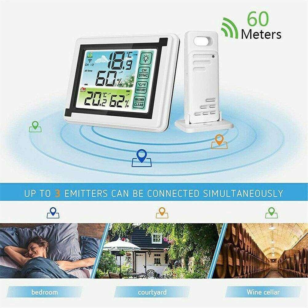 1-to-1 Indoor/Outdoor Wireless Thermometer Large Colorful Screen Temperature Humidity Monitor Weather Station Clock - My Store