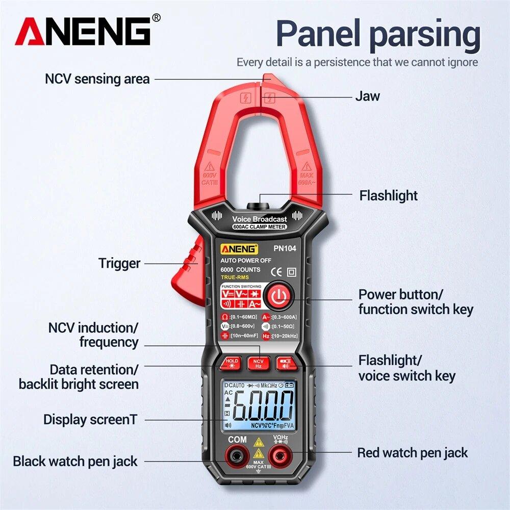 ANENG PN104 Clamp Meter AC Current Voice Broadcast Multimeter AC DC Voltage Tester Car Amp Hz Capacitance NCV Ohm Tester Tools - Zen Craft