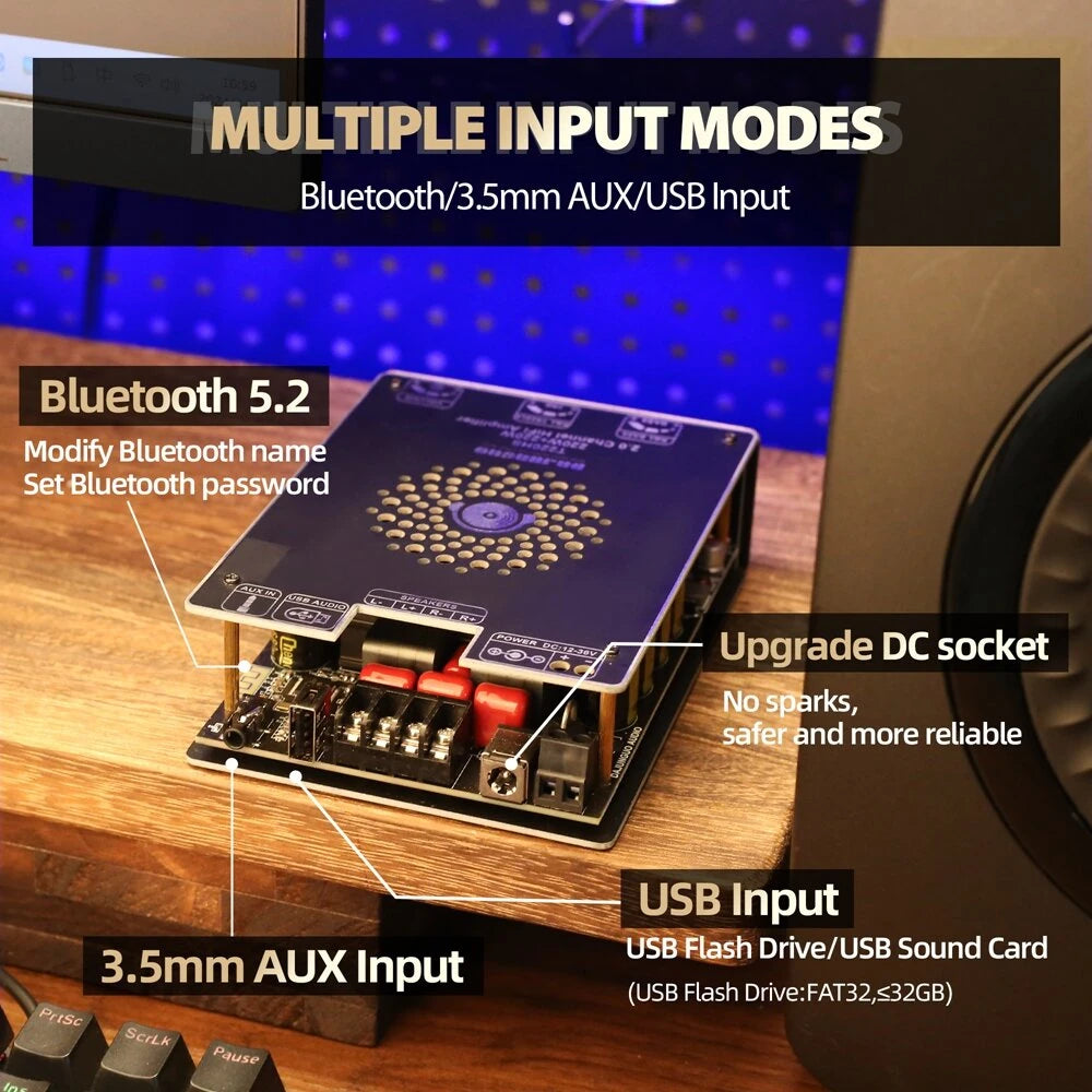 T220HS bluetooth 5.2 Amplifier Board 220W+220W Stereo Channel HiFi Amplifier TPA3251 Audio Module