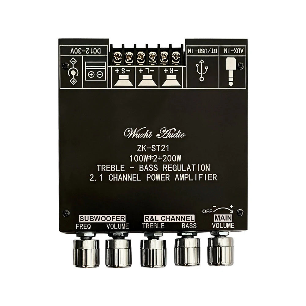 ZK-ST21 2.1 Channel Bluetooth Amplifier Board 100W+100W+200W Subwoofer TPA3221 Support Bluetooth AUX U Disk Sound Card