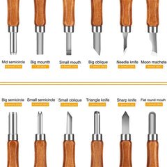 SK2 Carbon Steel 12-Piece Wood Carving Knife Set with Ergonomic Handles Ideal for Sculpting Whittling Crafts Beginners & Professional Woodworkers - All-in-one Kit in a Portable Canvas Bag