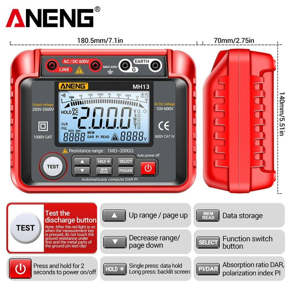 ANENG MH13 Megohmmeter Ohm Tester Digital Multimeter Megometro Insulation Earth High Voltage Resistance Meter Tester Tool - Zen Craft