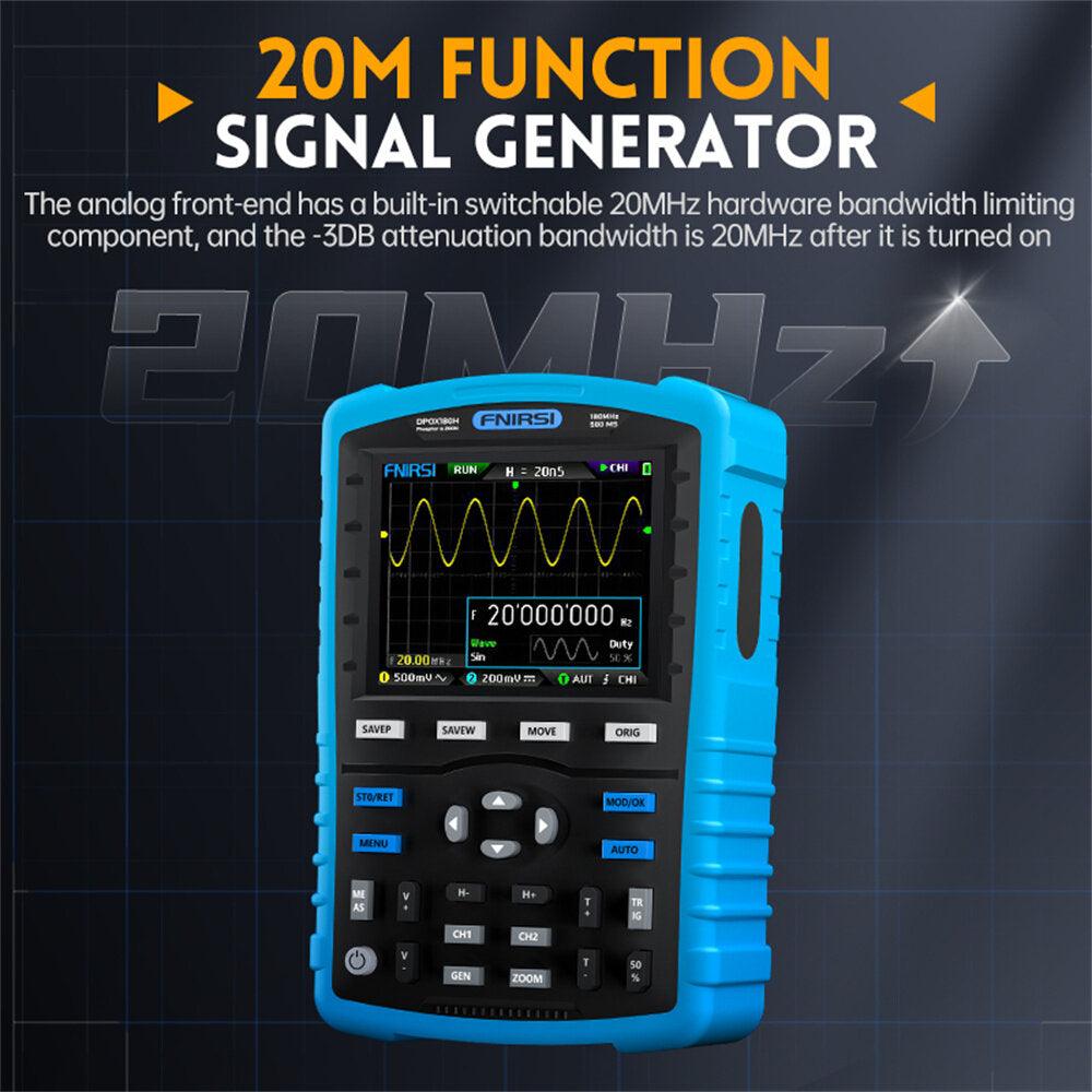 FNIRSI DPOX180H Handheld Phosphor Digital Oscilloscope 180MHz -3DB 50000wfms/s Dual Channel 20Mhz Signal Generator ZOOM XY FFT - Zen Craft