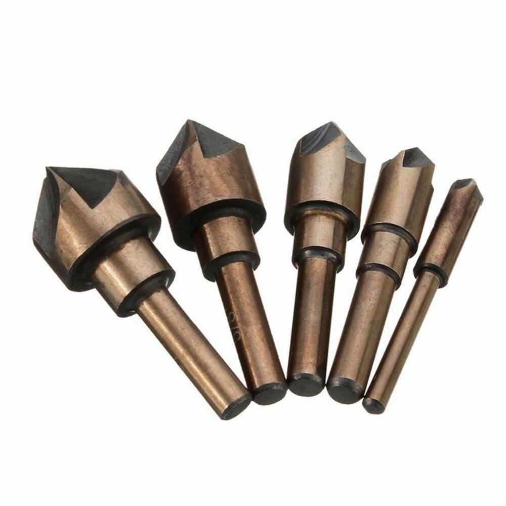 5PCS Countersink Tool Bit Set Includes 1/4" 3/8" 1/2" 5/8" 3/4" Drills Perfect for Woodworking Soft Metal DrillingPlastic Cutting