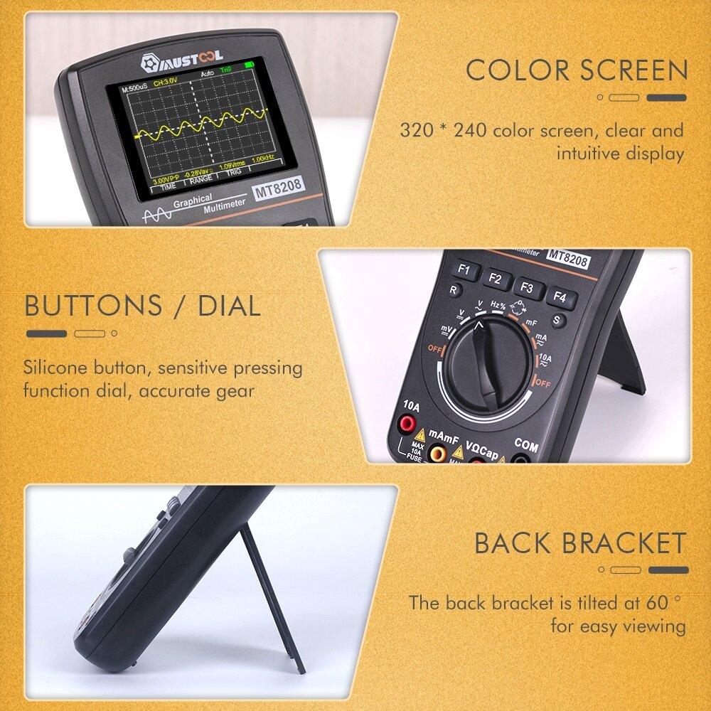 MUSTOOL MT8208 Intelligent Graphical Digital Oscilloscope Multimeter 2 in 1 With 2.4 Inches Color Screen 1MHz Bandwidth 2.5Msps Sampling Rate for DIY and Electronic Test Upgraded from MT8206 - Zen Craft