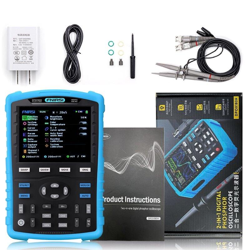 FNIRSI DPOX180H Handheld Phosphor Digital Oscilloscope 180MHz -3DB 50000wfms/s Dual Channel 20Mhz Signal Generator ZOOM XY FFT