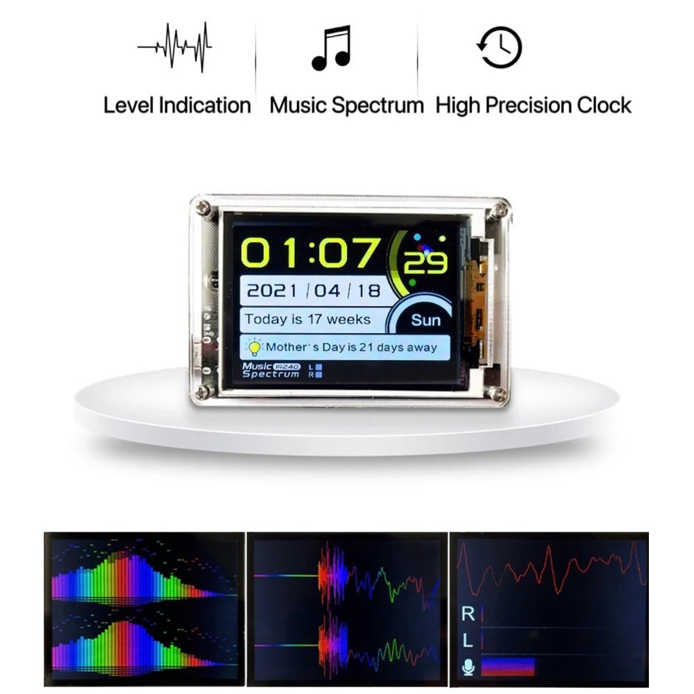 2.6 inch IPS LCD Music Spectrum Equalizer Display Analyzer WiFi Clock Audio Level Indicator Power Amplifier Car AUX DC 5V-12V