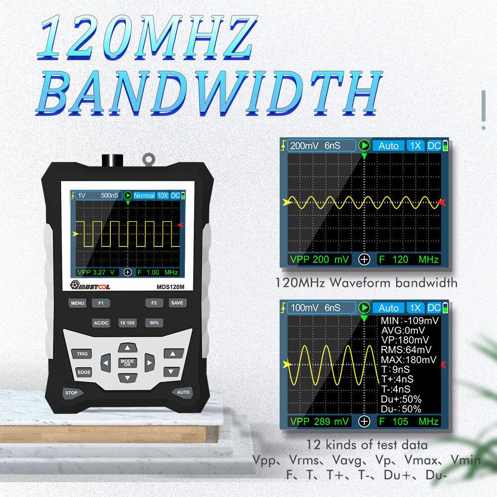 MUSTOOL MDS120M Professional Digital Oscilloscope 120MHz Analog Bandwidth 500MS/s Sampling Rate 320x240 LCD Screen Support Waveform Storage with Backlight - Zen Craft