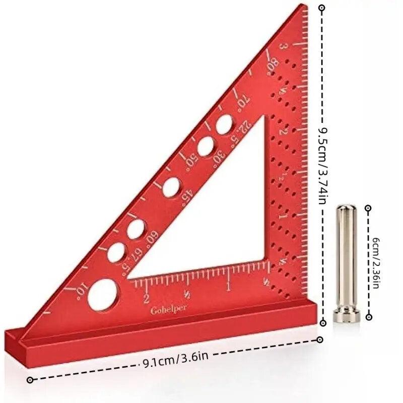 4 Inch Red Aluminum Alloy Triangle Ruler High Precision for Woodworking Carpentry Marking Gauge Angles 90 Degree Measuring Square