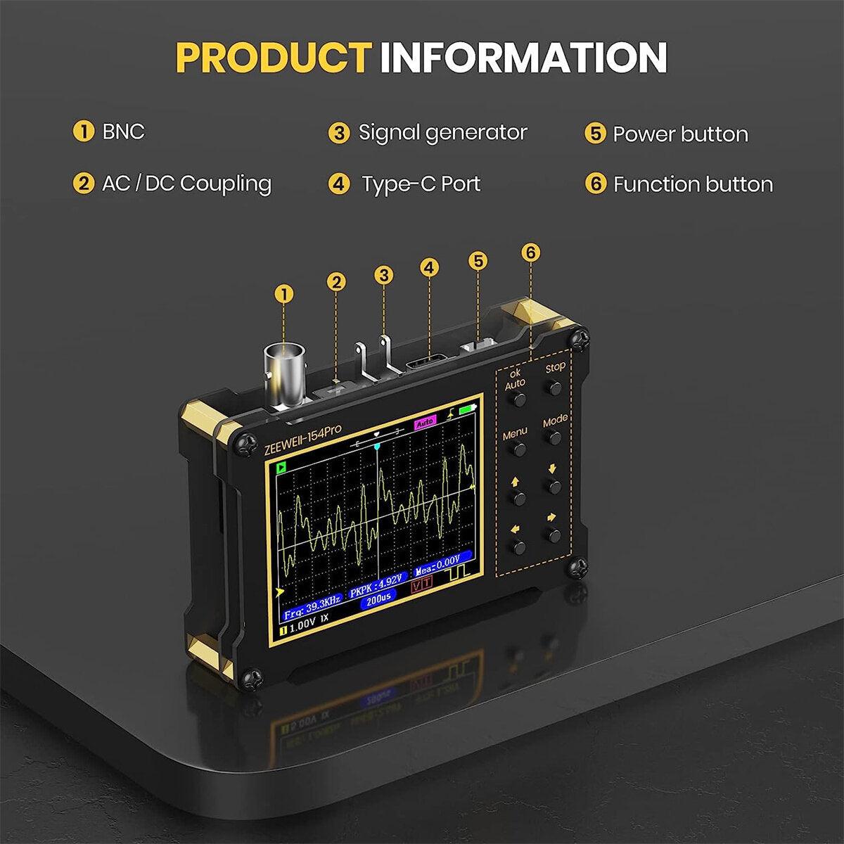 ZEEWEII DSO154Pro Mini Handheld Digital Oscilloscope 154pro 40MSa/s Sampling Rate 18MHz Bandwidth PWM Signal Generator LCD Display