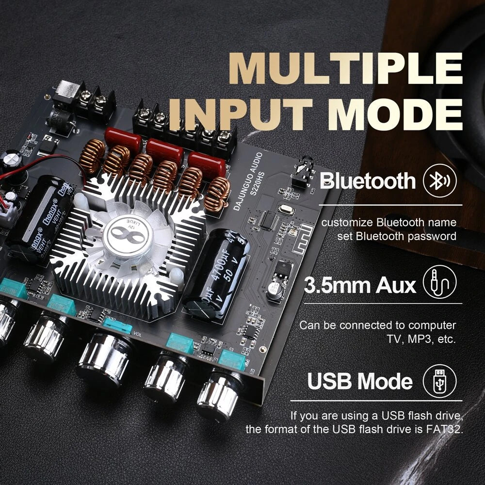 S220HS bluetooth Power Amplifier Board 2.1 Channel TDA7498E 160Wx2+220W 12V-38V Audio Power Amplifier Module
