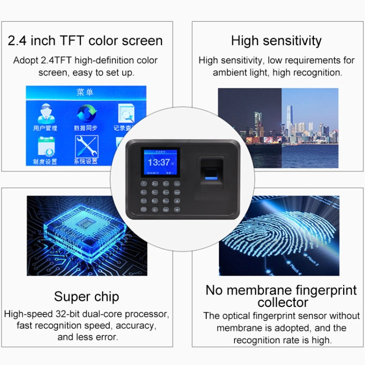 F01 Fingerprint Time Attendance Machine with 2.4 inch TFT Screen, US Plug, ACS2685EU, ACS2685UK, ACS2685US