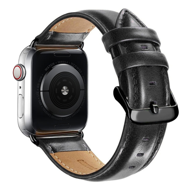 Black Buckle Leather Watch Band For Apple Watch Series 10 42mm / 9&8&7 41mm / SE 3&SE 2&6&SE&5&4 40mm / 3&2&1 38mm, For Apple Watch Series 8&7 41mm / SE 2&6&SE&5&4 40mm / 3&2&1 38mm