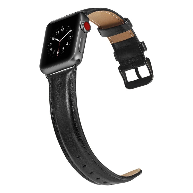 Black Buckle Leather Watch Band For Apple Watch Series 10 42mm / 9&8&7 41mm / SE 3&SE 2&6&SE&5&4 40mm / 3&2&1 38mm, For Apple Watch Series 8&7 41mm / SE 2&6&SE&5&4 40mm / 3&2&1 38mm