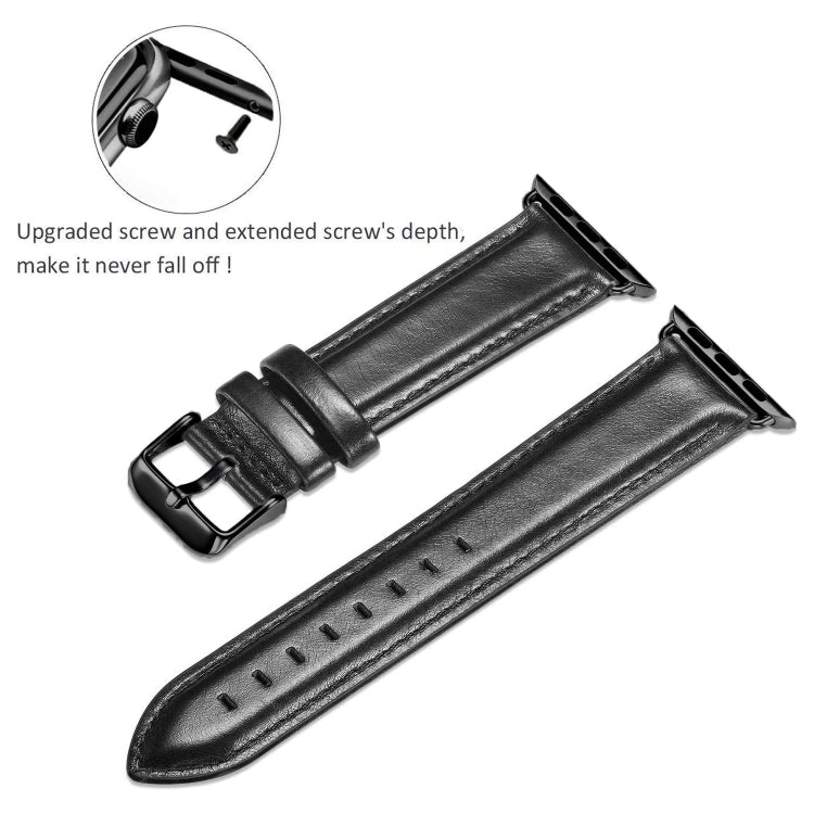 Black Buckle Leather Watch Band For Apple Watch Series 10 42mm / 9&8&7 41mm / SE 3&SE 2&6&SE&5&4 40mm / 3&2&1 38mm, For Apple Watch Series 8&7 41mm / SE 2&6&SE&5&4 40mm / 3&2&1 38mm