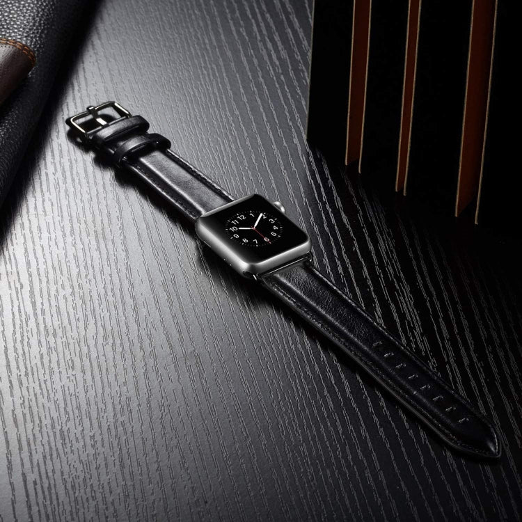 Black Buckle Leather Watch Band For Apple Watch Series 10 42mm / 9&8&7 41mm / SE 3&SE 2&6&SE&5&4 40mm / 3&2&1 38mm, For Apple Watch Series 8&7 41mm / SE 2&6&SE&5&4 40mm / 3&2&1 38mm